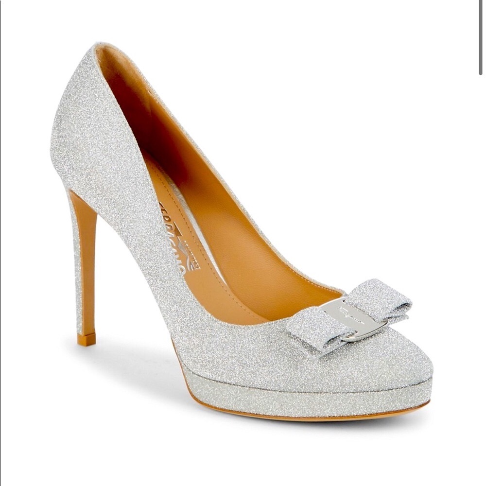 Salvatore Ferragamo Glittered Leather Vera Pumps